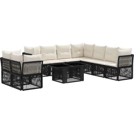 Conjunto de sofás de jardín 10 uds. Negro ratán sintético vidaXL (1/5)