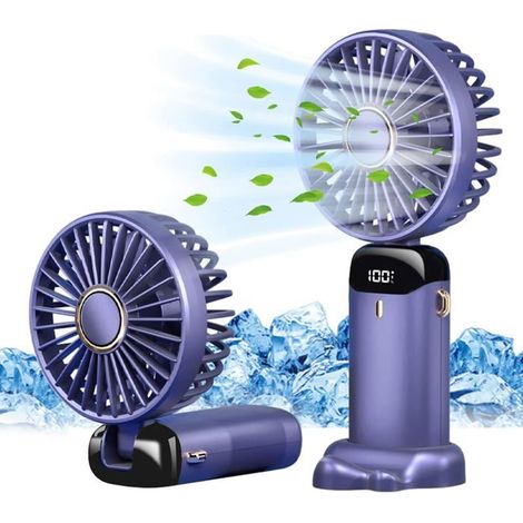 Ventilateur portatif, rechargeable par USB, 5 vitesses, pliable, avec écran LED (bleu) (1/5)