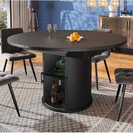 Esstisch ausziehbar, Esszimmertisch, Küchentisch, balkontisch, ausziehbare Tischplatte Runder Esstisch, ausziehbar zu oval, 118-158 cm, Platz für bis zu 6 Personen, Walnut/Schwarz (1/5)