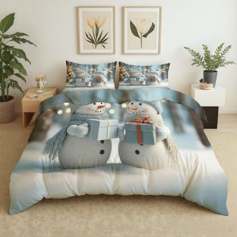 Housse de Couette Bonhomme de Neige de Nol Jungle Hivernale - 200x200cm - 2 taies d'oreiller Décoration de la Jungle de Nol (1/5)