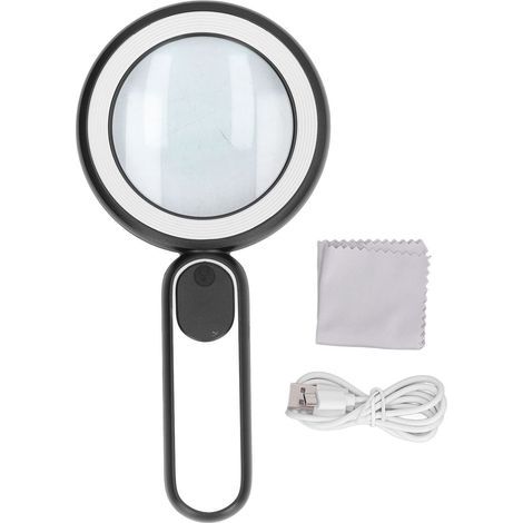 20X optical magnifier with 21 LED lights, USB charging, touch switch, black and white (1/5)