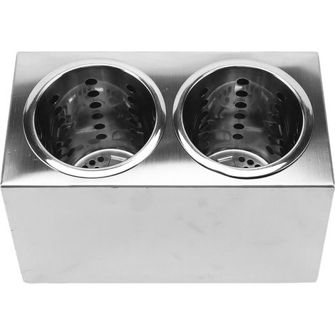 Porte-ustensiles de cuisine multifonctionnel, fond antidérapant, en acier inoxydable, seau de rangement pour couteaux et fourchettes, 2 trous (1/5)
