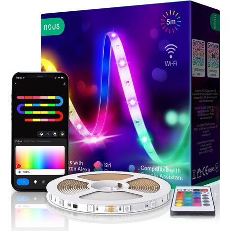 Ruban Led 5m - Bande WiFi multicolore avec telecomande, lumiere pour chambre, cuisine, tv. Bandeau leds gaming kit decoration lumière F1 (1/5)