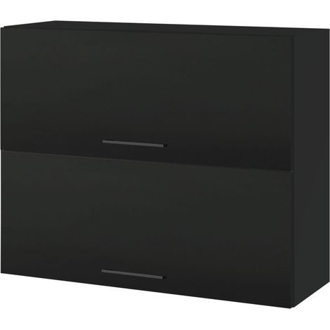 Meuble haut de cuisine Lovia Noir Mat 2 portes relevables L 90 cm - Porte avec poignée apparente Black (1/4)