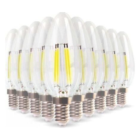 Lot de 10 Ampoules LED E14 Flamme Filament 4W Eq 40W blanc chaud 2700K