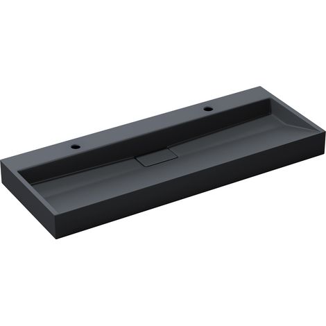 doporro® Lavabo sobre encimera Colossum19 lavabo suspendido antracita mate de diseño de 120 cm de ancho incluye válvula de desagüe 2 orificios para grifo