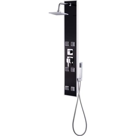 Panneau de douche pomme de douche robinet verre acier inoxydable 120 cm noir