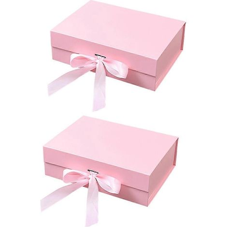 Boîte cadeau rose, coffret cadeau pliable avec couvercle et ruban pour mariage, rangement, anniversaire (1/5)