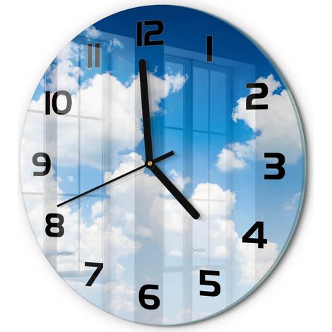 Horloge Murale Ronde Originale en Verre Silencieuse Design Moderne Salon Nuages dans le ciel fi 30 cm (1/5)