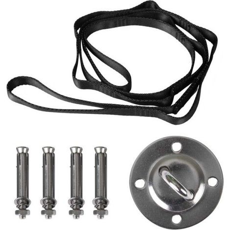 Kit de Montage pour Chaise Suspendue - Support Plafond Acier - Corde 1,3 M - Chevilles Expansion - 1 Pièce (1/4)