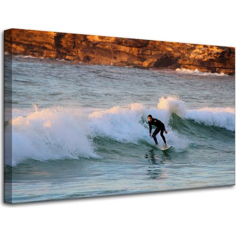 Stampa su tela "Surfisti su un'onda" 80x50 cm