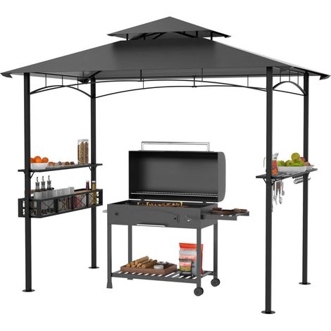 Grillpavillon mit Doppel-Dach, wasserabweisend, inkl. Stauraum, 245x153x250cm, Grau (1/3)