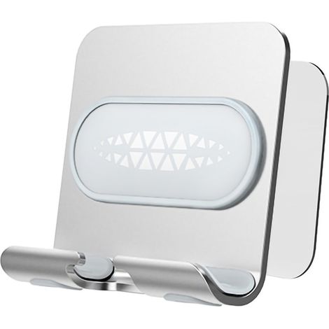 Support mural métal ajustable pour téléphone et tablette, sans perçage, idéal salle de bain, couleur gris argenté B10. (1/5)