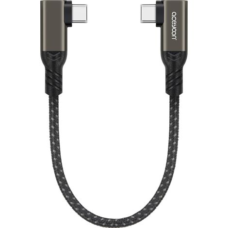 240W Cable USB C vers USB C Court 20cm, 48V/5A PD QC 4.0 Câble Type C Charge Rapide avec Puce E-Mark 90 Degrés Nylon Tressé Compatible avec Samsung Galaxy S24 Plus Ultra S23 S22