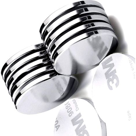 aimant néodyme à disque,20mmx3mm puissant rond magnets, avec adhésifs double face（Lot de 10） (1/5)