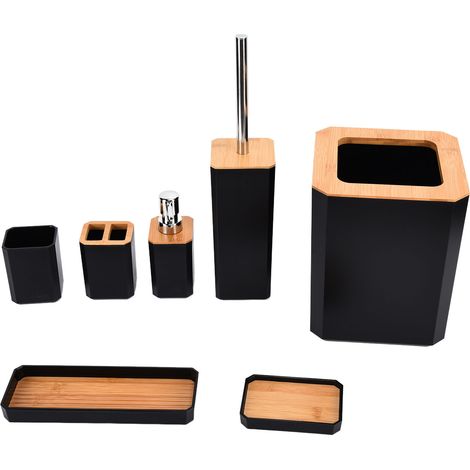 7-teiliges Badezimmer-Set aus Bambus, Schwarz – Seifenschale und Zahnbürstenhalter für moderne Badezimmer – Hotel und Zuhause (1/5)