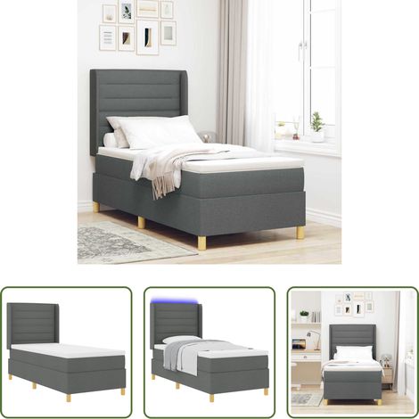 Lit moderne - Lit à ressorts avec matelas Gris 80 x 200 cm tissu (1/5)