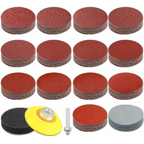 140-teiliges Schleifpapier-Set mit Klettverschluss, Körnung 50 mm, 60, 80, 100, 120, 180, 240, 320, 400, 600, 800, 1000, 1200, 2000, 3000, 50-mm-Schleifscheiben mit 1 Polierpad-Adapterrad-Set.