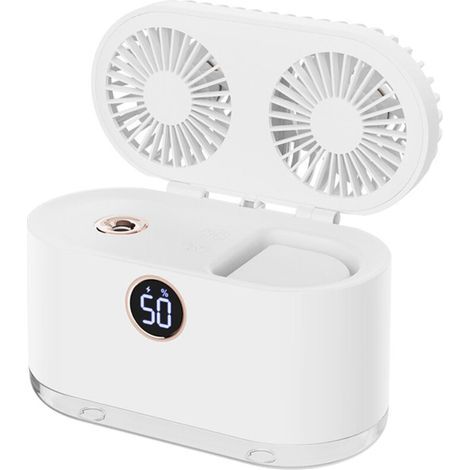 Ventilateur humidificateur USB rechargeable 2 en 1 avec ble pale, portable pour bureau et chambre, couleur blanc (1/5)