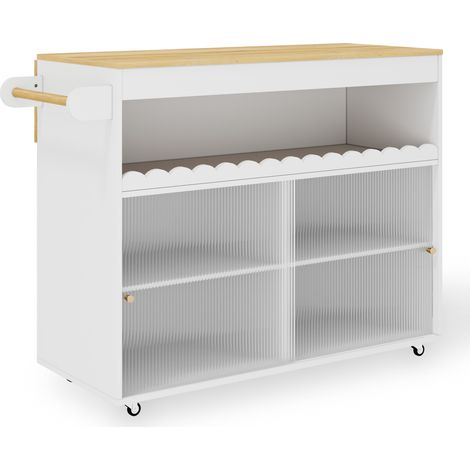 Isola da cucina pieghevole 122 x 46(69) x 91 cm MDF bianco e legno naturale (1/5)