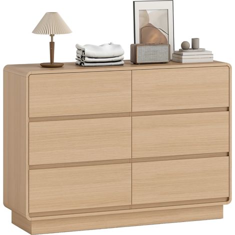 Mobiletto rotondo a 6 cassetti per soggiorno, cucina, ingresso, ufficio, 120x38x86 cm, colore naturale.