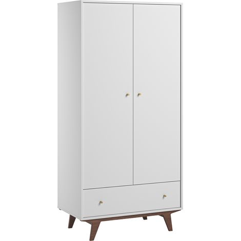 Schrank Mid mit 1 Schublade und 2 Türen, Weiß und Holzoptik, 185cm (1/5)