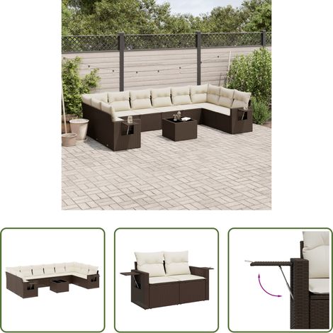 vidaXL Rattanmöbel - 11-tlg. Garten-Sofagarnitur mit Kissen Braun Poly Rattan (1/5)
