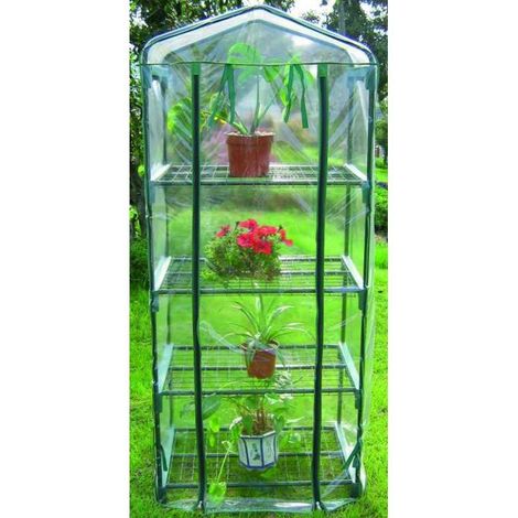 Serre en PVC en forme de petite maison avec 4 étagères