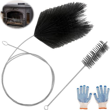 2-teiliges Schornsteinreinigungs-Set: Schornsteinreinigungsbürste mit flexiblem Stiel und Handschuhen. Schornsteinreinigungs-Set zur Reinigung von Heizkesseln (170 mm).