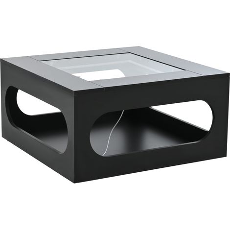 Table basse carrée 70x70x35 cm noire avec plateau en verre trempé et éclairage LED contrôlable par application (1/5)