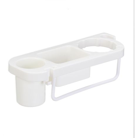 Supporto a parete multifunzionale per asciugacapelli per bagno 9 x 30 x 10,5 cm in plastica bianca 130012690