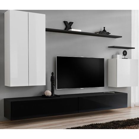 Meuble TV Mural Design "Switch II" 270cm Blanc & Noir (1/5)