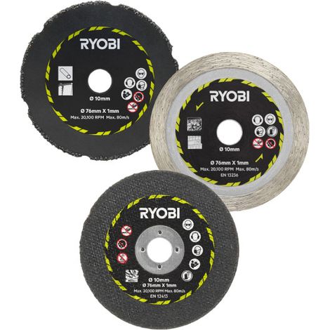 Set di 3 dischi per smerigliatrice RYOBI - 76 mm - RAKCOT03 (1/5)