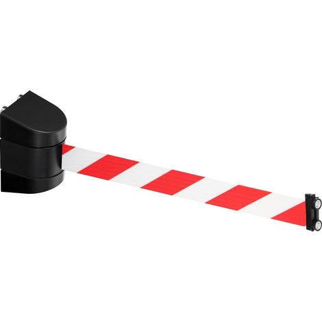 Barrière murale magnétique rétractable 16,4 pieds, Barrière contrôle foule fixe, rouge et blanche avec boîtier ABS noir pour le magasin détail d'épicerie, le stade (1/5)