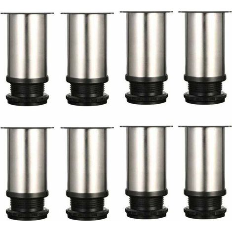 Lot De 8 Pieds De Meubles, Réglables Pied Pieds De Meubles - Chrome Métal - Hauteur Réglable (Total: 80-95mm)