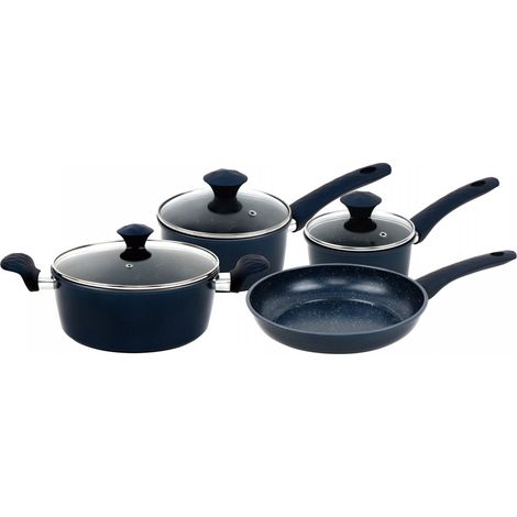 Herzberg hg 04685blu juego de utensilios de cocina de hierro fundido con revestimiento de marmol 7 piezas azul
