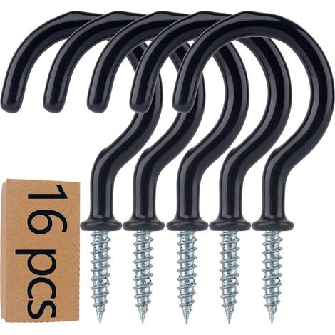 Lot de 16 crochets de plafond métalliques de 7,4 cm (2,9 pouces) avec revêtement en vinyle, à visser, pour suspendre plantes, tasses, ustensiles, lampes. (1/5)