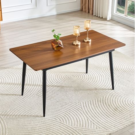 Mesa de comedor rectangular nogal 150/190,5x80 cm estilo industrial, MDF y metal, para 4 a 8 personas (1/5)