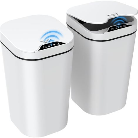 Lot de 2 petites poubelles automatiques de salle de bain avec couvercle – Poubelle électrique sans contact de 9 litres, poubelle intelligente à détecteur de mouvement, poubelle fine en plastique (1/5)
