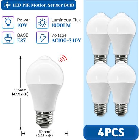 (4 ampoules, blanc chaud 3000K) Ampoules LED à détecteur de mouvement PIR, adaptées aux couloirs et aux portes de la maison. (1/5)