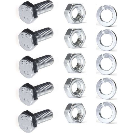 Set di 5 bulloni a testa esagonale Ø8mm x 25mm – Filettatura destrorsa con rondella elastica e dado – Viti per un fissaggio duraturo (1/2)