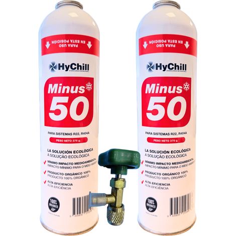 Pack 2 HYCHILL Minus 50 375g  Sustituto Orgánico R22 R404 R407C R502  Alta Eficiencia para Frío Industrial y Comercial