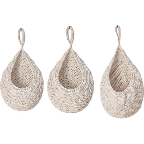 Panier Suspendu - Panier Murale en Coton Tissé - Organiseur de Rangement Décoratif pour Cuisine Salle de Bain Chambre - 1 Pièce (1/5)