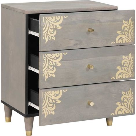 Table de chevet Cabinet de chevet Table de nuit Gris 50 x 33 x 62 cm Bois de mangue massif (1/5)