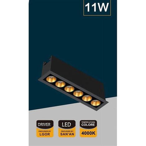 TRADE SHOP - Faretto Led Rettangolare Incasso 11w Luce 6000k 4000k 3000k Moderno Nero Xtd-6-n - -Bianco Naturale      - (1/3)