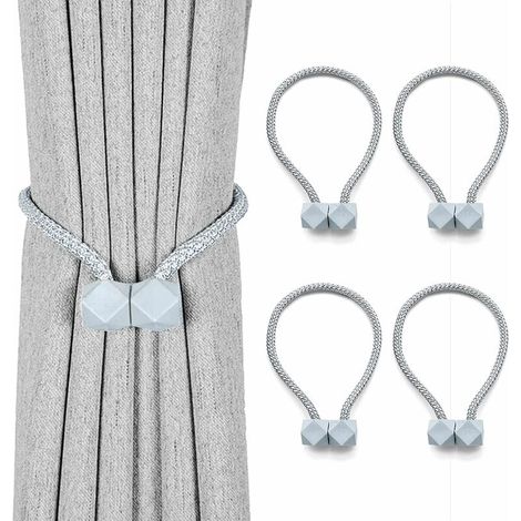 Embrasses de Rideau magnétiques,Lot de 4 Attaches de Rideau de 45 cm Boucle de Draperie de Rideau pour Voilages, Support de Retenue Décoratif pour Rideaux de Fenêtre,Gris (1/5)