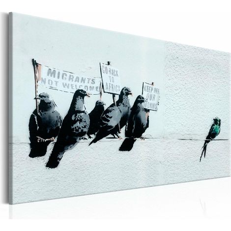 Tableau « protester contre les oiseaux » par banksy - 90 x 60 cm