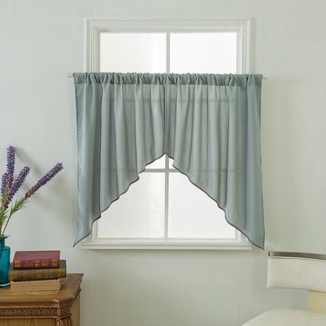 Rideau Haut Fenêtre - Rideau Semi-Transparent en Polyester - Pour Cuisine Salle De Bain Salon Chambre - 2 Pièces 90 x 90 cm + 46 cm (1/5)