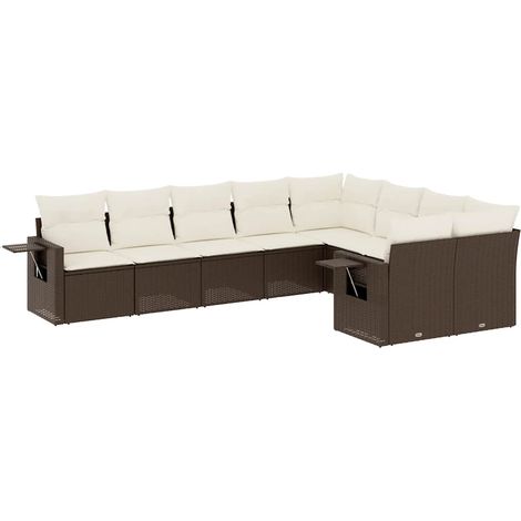 Set de sofás de jardín 9 pzas y cojines ratán sintético marrón vidaXL (1/5)