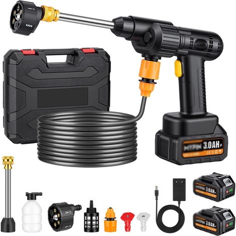 Nettoyeur Haute Pression sans Fil, 600 PSI 21V, Nettoyeur Haute Pression sur Batterie avec 2 Batteries Rechargeables, Buse 6-en-1 et Buses Jet pour Nettoyage Voiture Sol Mur Clôture